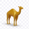 Isolated gold vector camel. Realistic figurine with metallic shine