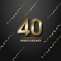 Isolated golden color number 40 with word years icon on black background with falling gold confetti and ribbons, 40th Royalty Free Stock Photo