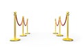 Isolated golden fence, stanchion with red barrier rope. Luxury, VIP concept. Equipment for events. Perspective lines. 3d