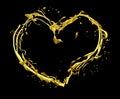 Isolated golden heart of molten gold on a black background. Splash, water, liquid, gold, precious, love, Valentine\'s Day Royalty Free Stock Photo