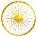 Golden and glossy Ashoka Chakra wheel over white background, Vector illustration