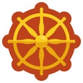 Golden wheel of dharma symbol with orange outline, Vector illustration