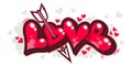 Isolated Graffiti Style Word Love With Hearts Text Lettering. Vector Illustration Art For Happy Valentines Day