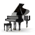 isolated grand piano and regulated black bench with clipping path.