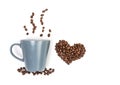 isolated gray cup of coffee and heart made of coffee beans Royalty Free Stock Photo