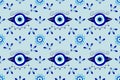 Isolated greek amulet evil eye seamless pattern.Turkish eye in a blue for amulet and protection in endless pattern
