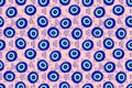 Isolated greek amulet evil eye seamless pattern.Turkish eye in a blue pyramid for amulet and protection in endless