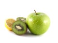 Isolated green apple, kiwi and yellow lemon Royalty Free Stock Photo