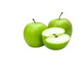 isolated green apples and half cut with clipping path on white background a fresh and testy apple fruit Royalty Free Stock Photo