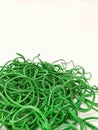 isolated green collored rubber band. white background