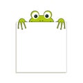 Isolated green frog with white paper. Has place for any text. Can use for note or blank. Royalty Free Stock Photo