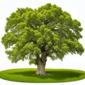 Isolated green oak tree with grass and white background Royalty Free Stock Photo