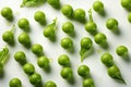 Isolated green peas on a white background. Green peas flying. Green peas f Royalty Free Stock Photo