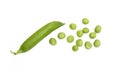Isolated green pods. Sweet green pea. Top view. White background