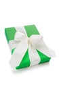 Isolated green present tied with white ribbon for Christmas Royalty Free Stock Photo