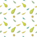 Isolated green yellow pear fruits watercolor painting in seamless pattern Royalty Free Stock Photo