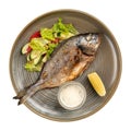 Isolated grilled dorado fish served with salad Royalty Free Stock Photo