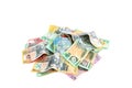 Isolated group of colorful australian money banknote dollar AUD pile on white background Royalty Free Stock Photo