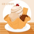 Isolated group of ice cream balls on a cookie sketch icon Vector