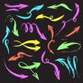 Isolated grunge hand drawn neon arrows set. Royalty Free Stock Photo