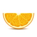 Isolated half of circle juicy orange with shadow on white background. Realistic colored slice. Royalty Free Stock Photo