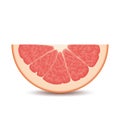 Isolated half of circle juicy pink color grapefruit with shadow on white background. Realistic colored slice. Royalty Free Stock Photo