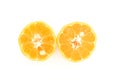 Isolated half cut orange two pieces have seed on white