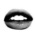 Isolated Halftone mouth element. Collage design lips in trendy magazine style. Vector illustration with vintage grunge