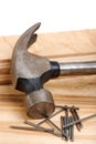 Isolated hammer and nails
