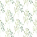 Isolated hand draw design with bouquet green flowers. Seamless pattern on white background Royalty Free Stock Photo