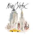 Isolated hand drawing illustration New York. Watercolor concept.