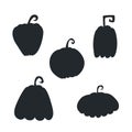 Isolated hand-drawn black pumpkin silhouettes set
