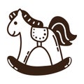 Isolated hand drawn doodle cute toy rocking horse. Flat vector illustration on white background.