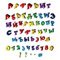 Isolated Hand-Drawn Vector Alphabet. Set With Colored Russian Letters.