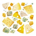 Set of isolated watercolor different cheeses