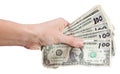 Isolated hand with fake dollars Royalty Free Stock Photo
