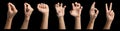 Isolated hand gestures and signals from Asian female child hand, multiple options. Includes clipping path. Royalty Free Stock Photo