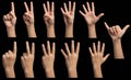 Isolated hand gestures and signals from Asian female child hand, multiple options. Includes clipping path. Royalty Free Stock Photo