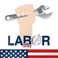Isolated hand holding a wrench tool Labor day Vector