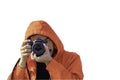 Isolated Hand man holding the camera Taking pictures on a white background with clipping path Royalty Free Stock Photo