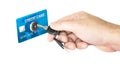 Isolated hand unlocking credit card Royalty Free Stock Photo