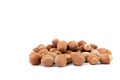 Isolated handful of hazelnuts on a white background.