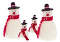 Isolated handmade snowman with felt with a red scarf