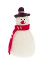 Isolated handmade snowman with felt with a red scarf