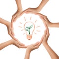 Isolated hands making circle with light bulb Royalty Free Stock Photo