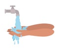 Isolated hands washing under water tap vector design