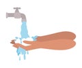 Isolated hands washing under water tap vector design