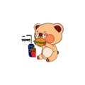 Isolated happy bear cartoon eating a burger