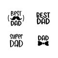 Isolated Happy fathers day set with black quotes on white backgrounds. Best dad. Congratulation label, badge vector. Royalty Free Stock Photo