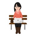 Isolated happy female hipster character cartoon on a bench Vector